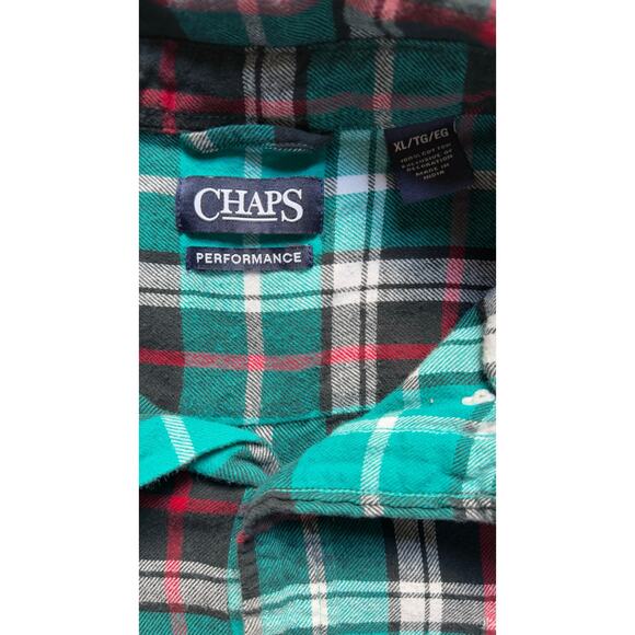 Chaps Performance Men’s Green Plaid Flannel Shirt Size XL Tall Long Sleeve - Picture 3 of 5